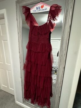 Women's Burgundy Ruffle Tiered Maxi Dress